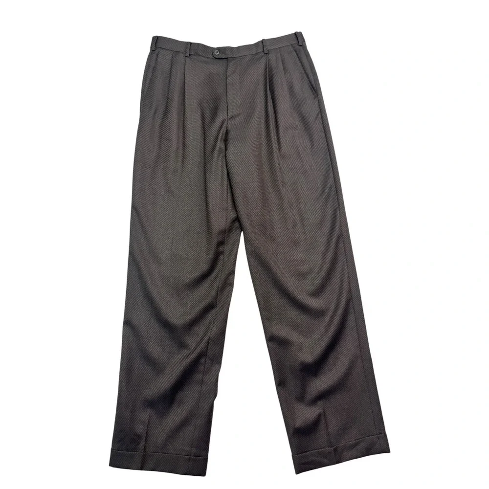 Zanella Italy 36x34 Charcoal Pants Austin Pleated High Waisted Wool Wide Leg